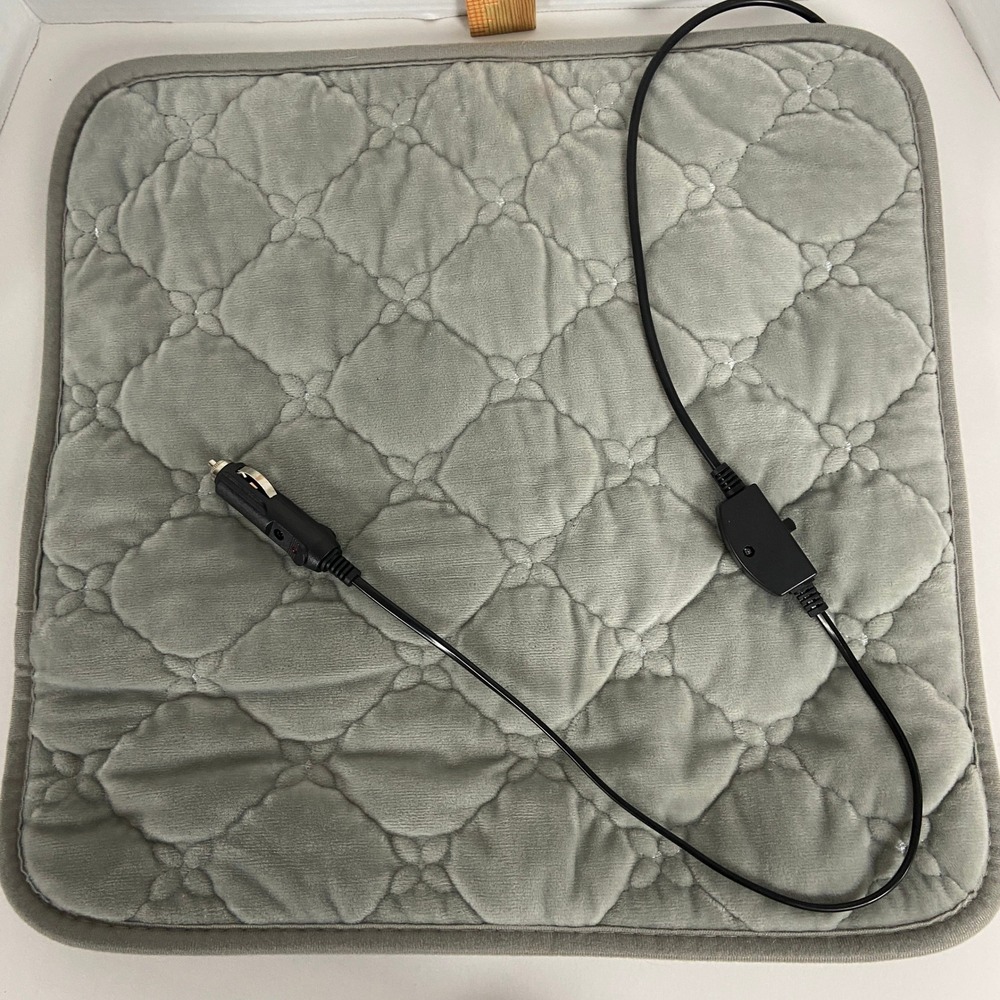 12V Heated Car Seat Cushion Quilted Gray Velvet Pad with High/Low/Off Controller